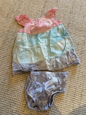 Splendid Pastel Colorblock Dress & Bloomers Set – 3–6M